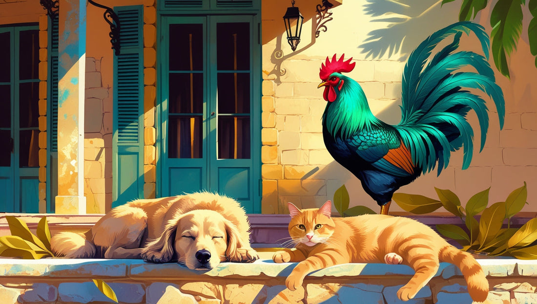🐓 Chien de cour, coq du matin, chat vagabond : les animaux domestiques réunionnais, gardiens invisibles du foyer