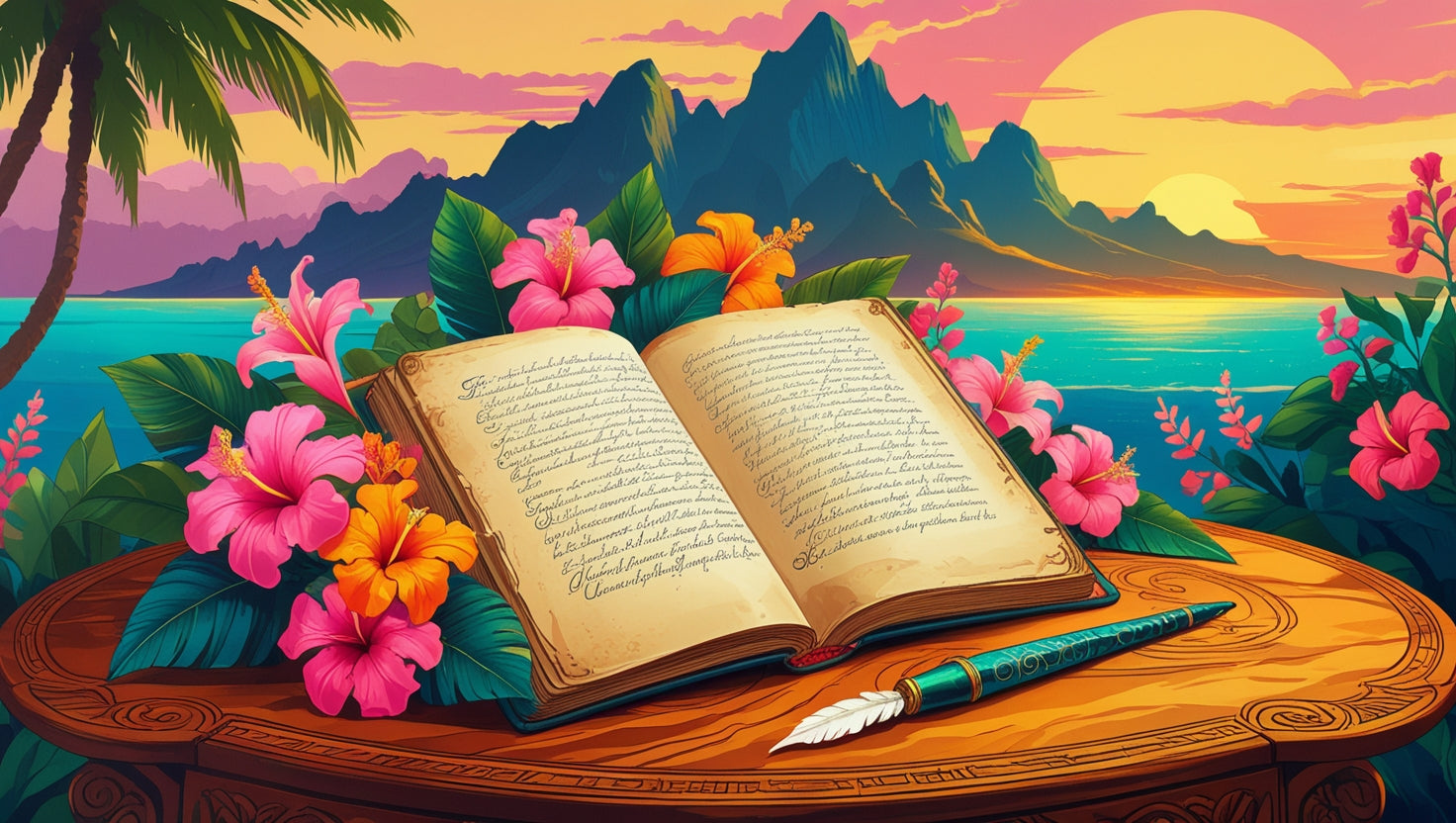 Un veux livre ouvert sur une table en face de l'océan qui nous rappelle les auteurs oubliés de La Réunion.