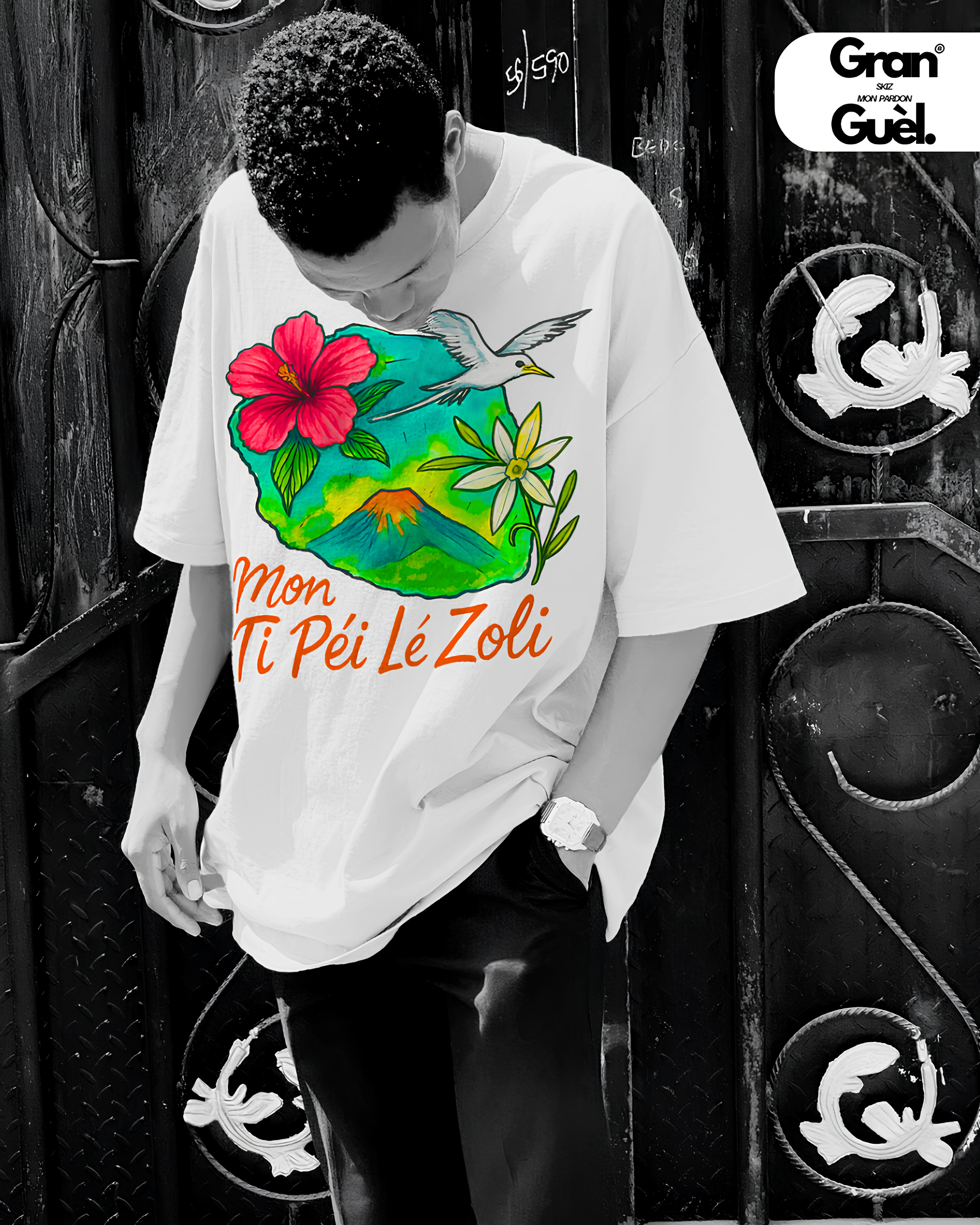 GG - 100%  La Réunion - T-Shirt unisexe - Imprimé "MON TI PÉI LÉ ZOLI"