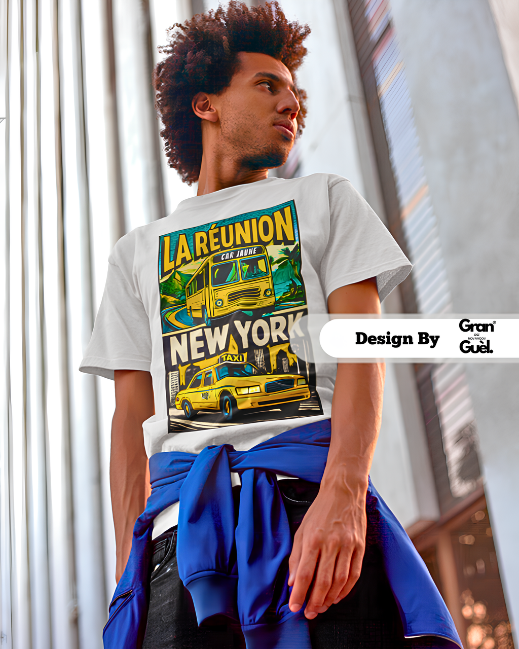 GG - 100%  La Réunion - T-Shirt unisexe - Imprimé "LA RÉUNION / NEW YORK"