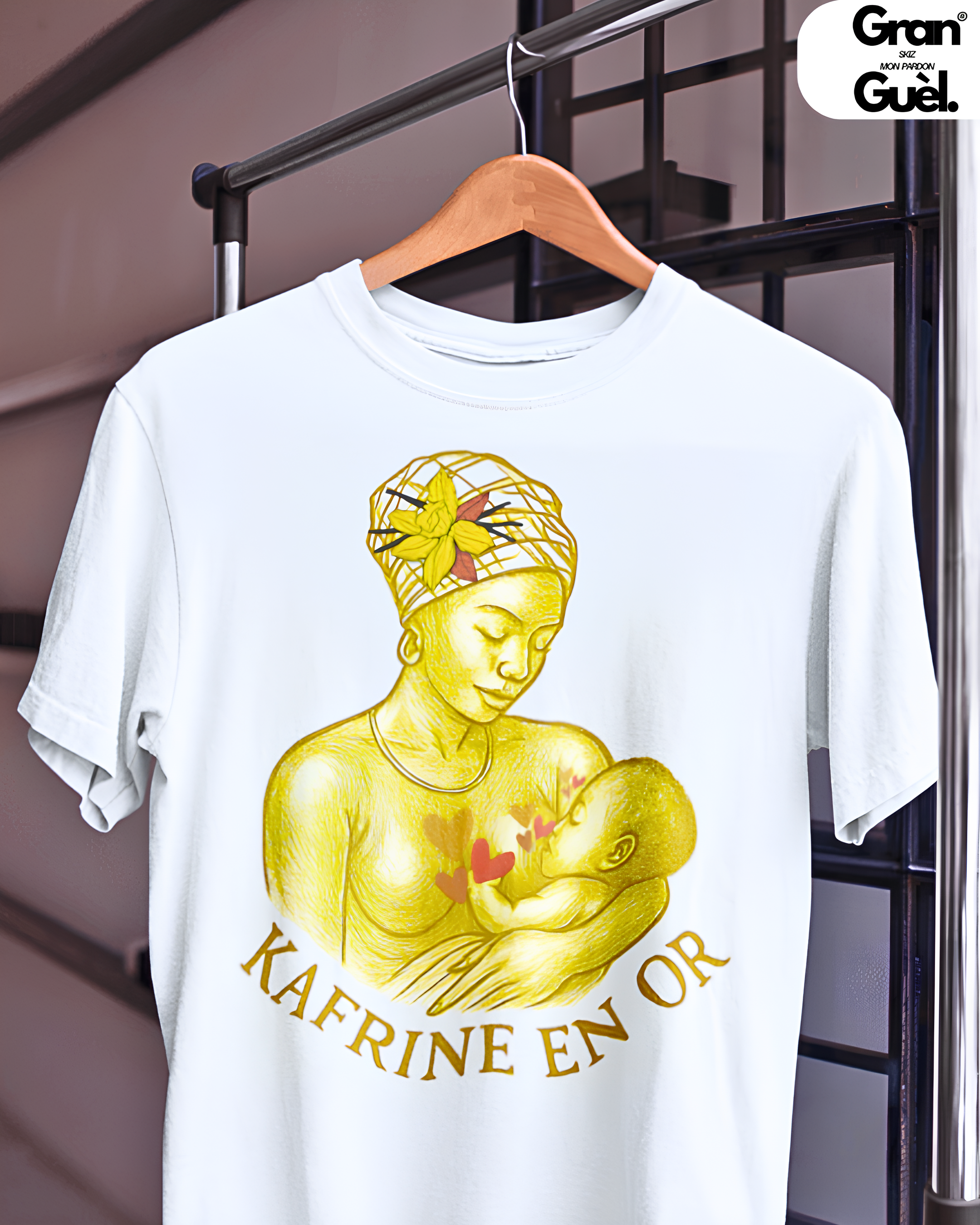 GRAN GUÈL - 100%  La Réunion - T-Shirt unisexe - Imprimé "KAFRINE EN OR"