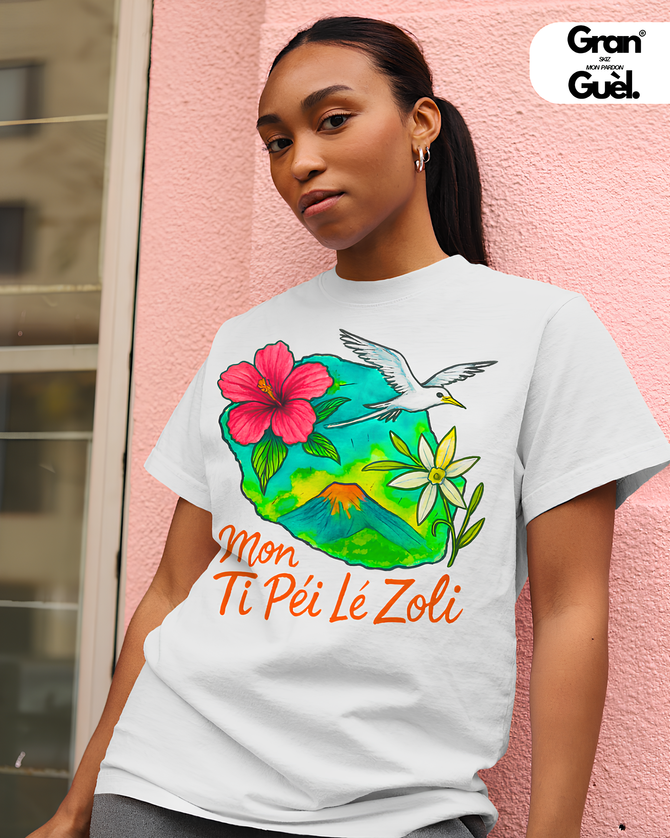 GG - 100%  La Réunion - T-Shirt unisexe - Imprimé "MON TI PÉI LÉ ZOLI"