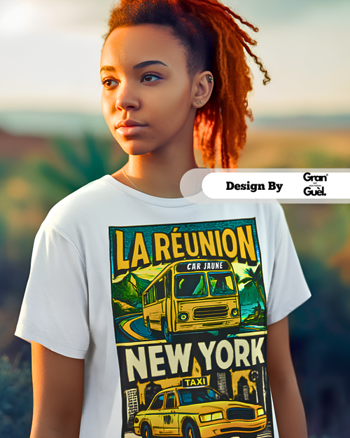 GG - 100%  La Réunion - T-Shirt unisexe - Imprimé "LA RÉUNION / NEW YORK"