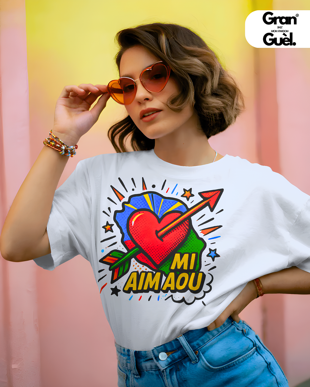 GG - 100%  La Réunion - T-Shirt unisexe - Imprimé "MI AIM AOU "