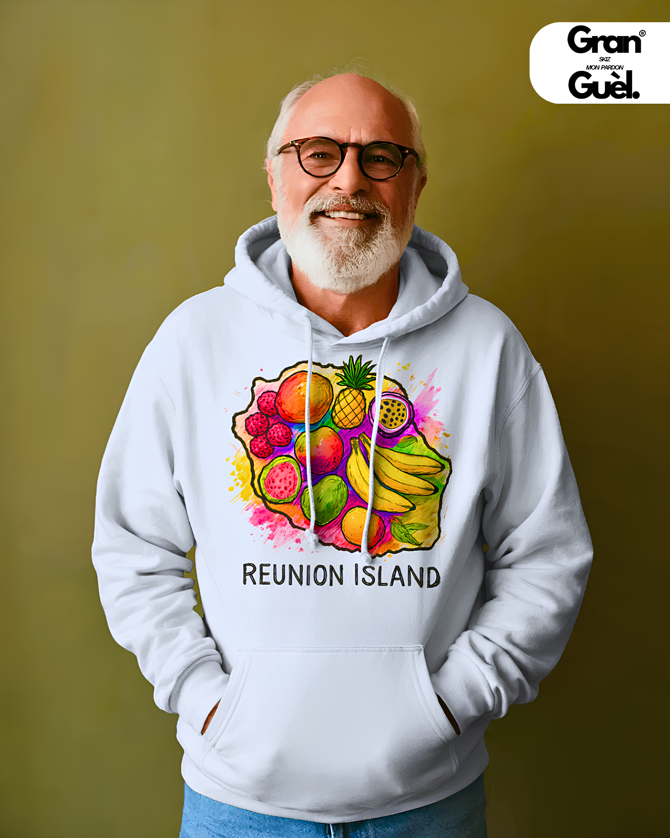 GG - 100%  La Réunion - Sweat à Capuche unisexe - Imprimé "REUNION ISLAND"