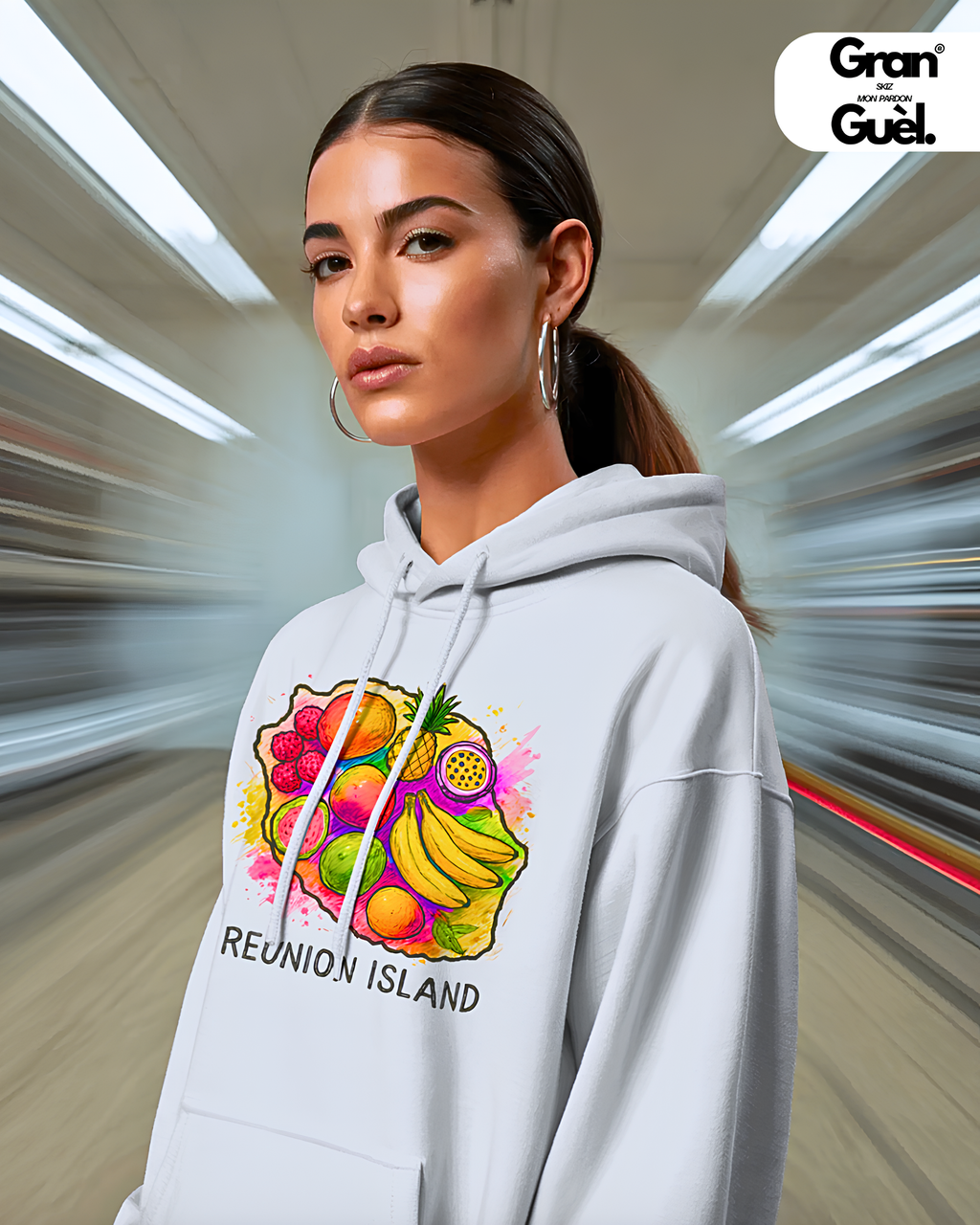 GG - 100%  La Réunion - Sweat à Capuche unisexe - Imprimé "REUNION ISLAND"