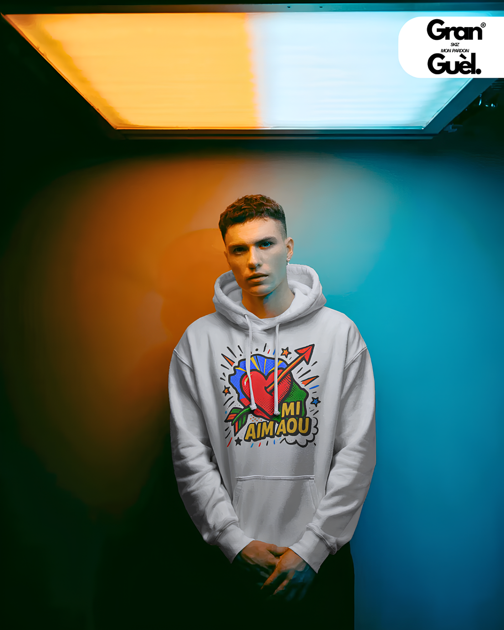 GG - 100%  La Réunion - Sweat à Capuche unisexe - Imprimé "MI AIM AOU "