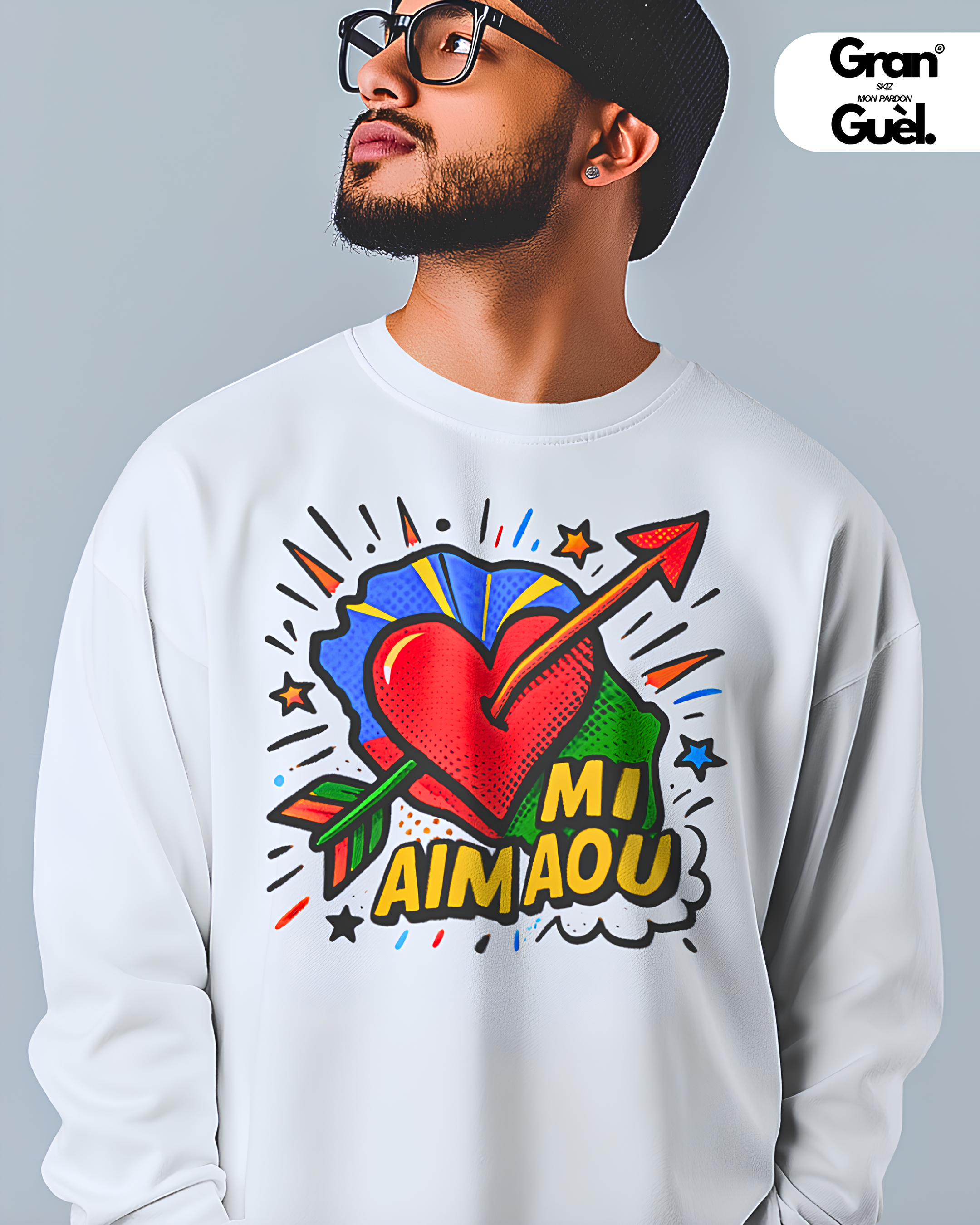GG - 100%  La Réunion - Sweat unisexe - Imprimé "MI AIM AOU "