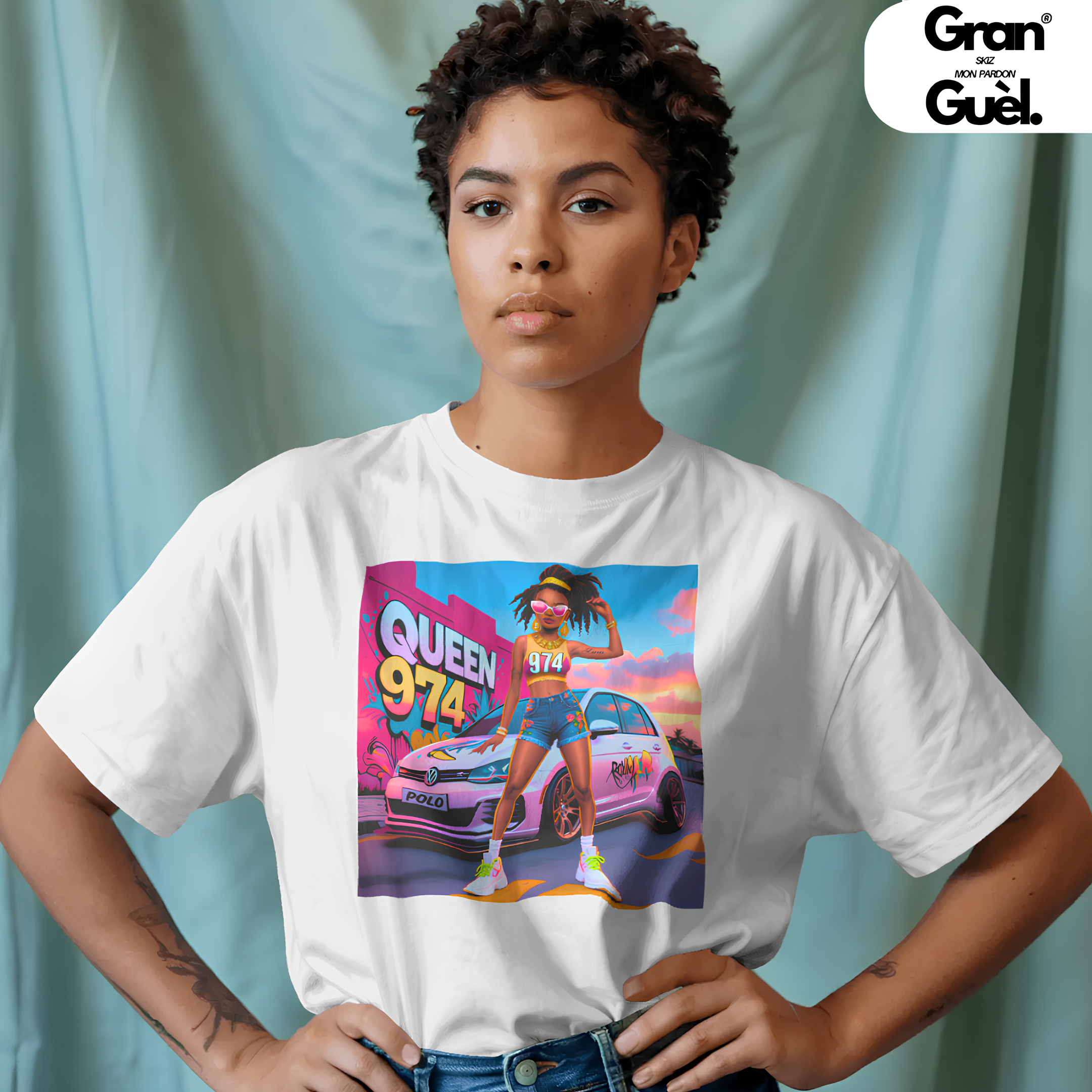 GG - 100% KRÉOL - T-Shirt unisexe - Imprimé "QUEEN 974"