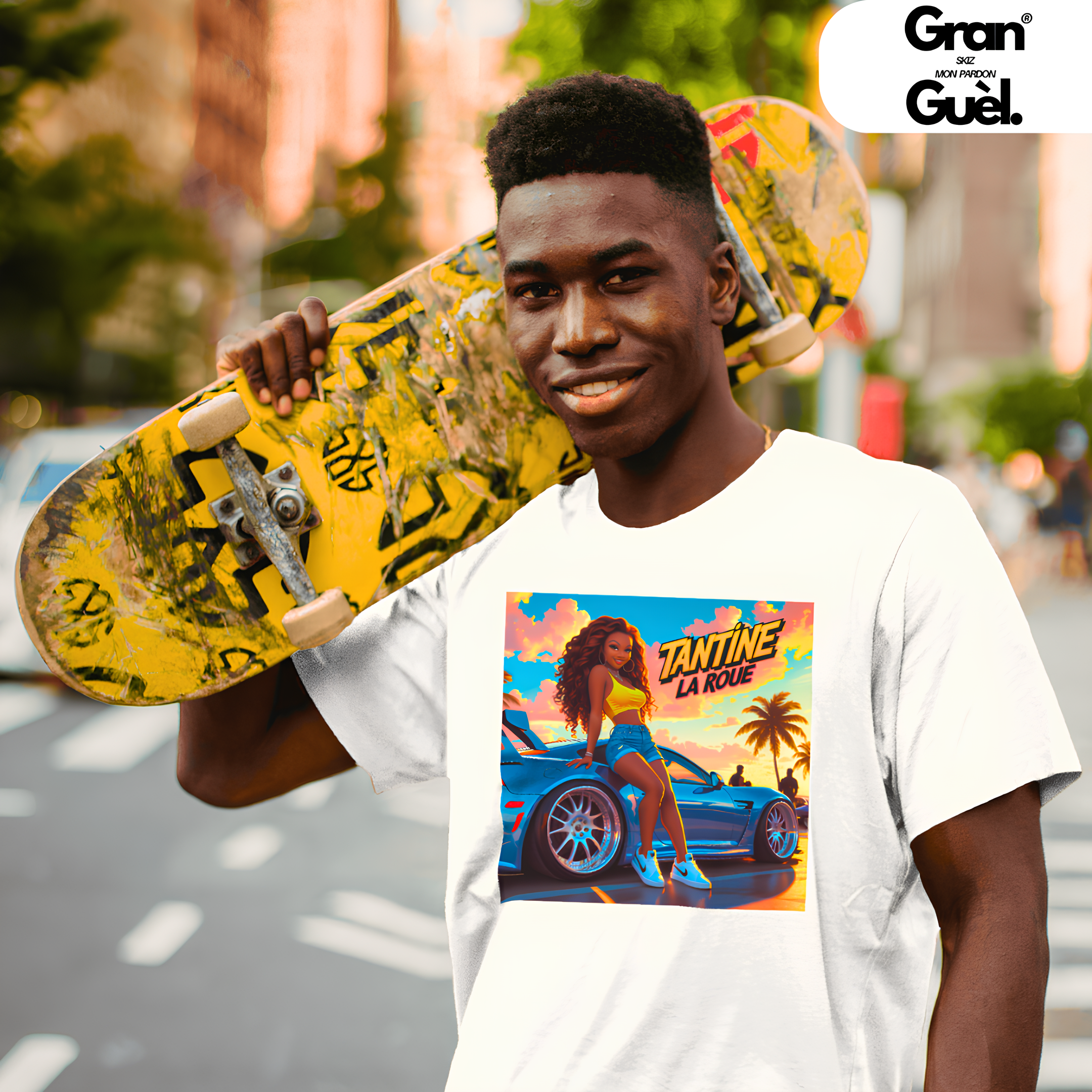 GG - 100% KRÉOL - T-Shirt Unisexe - Imprimé "TANTINE LA ROUE"