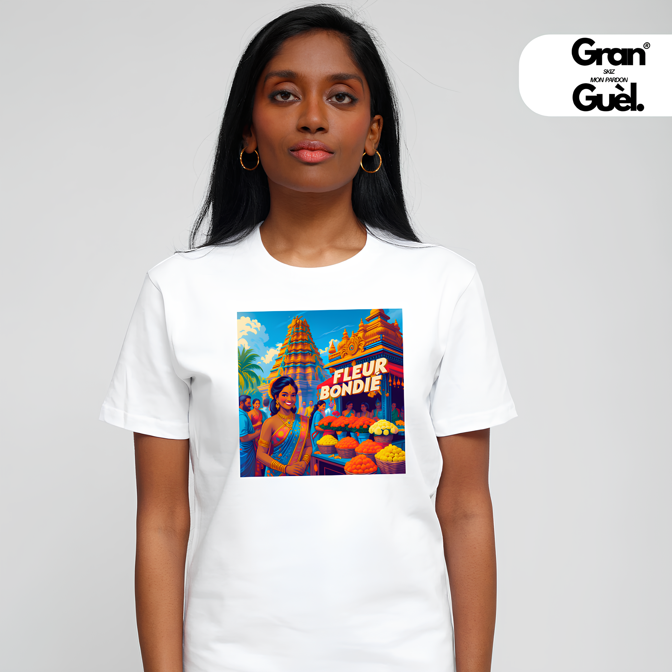 GG - 100% KRÉOL - T-Shirt unisexe - Imprimé "FLEUR BONDIÉ"