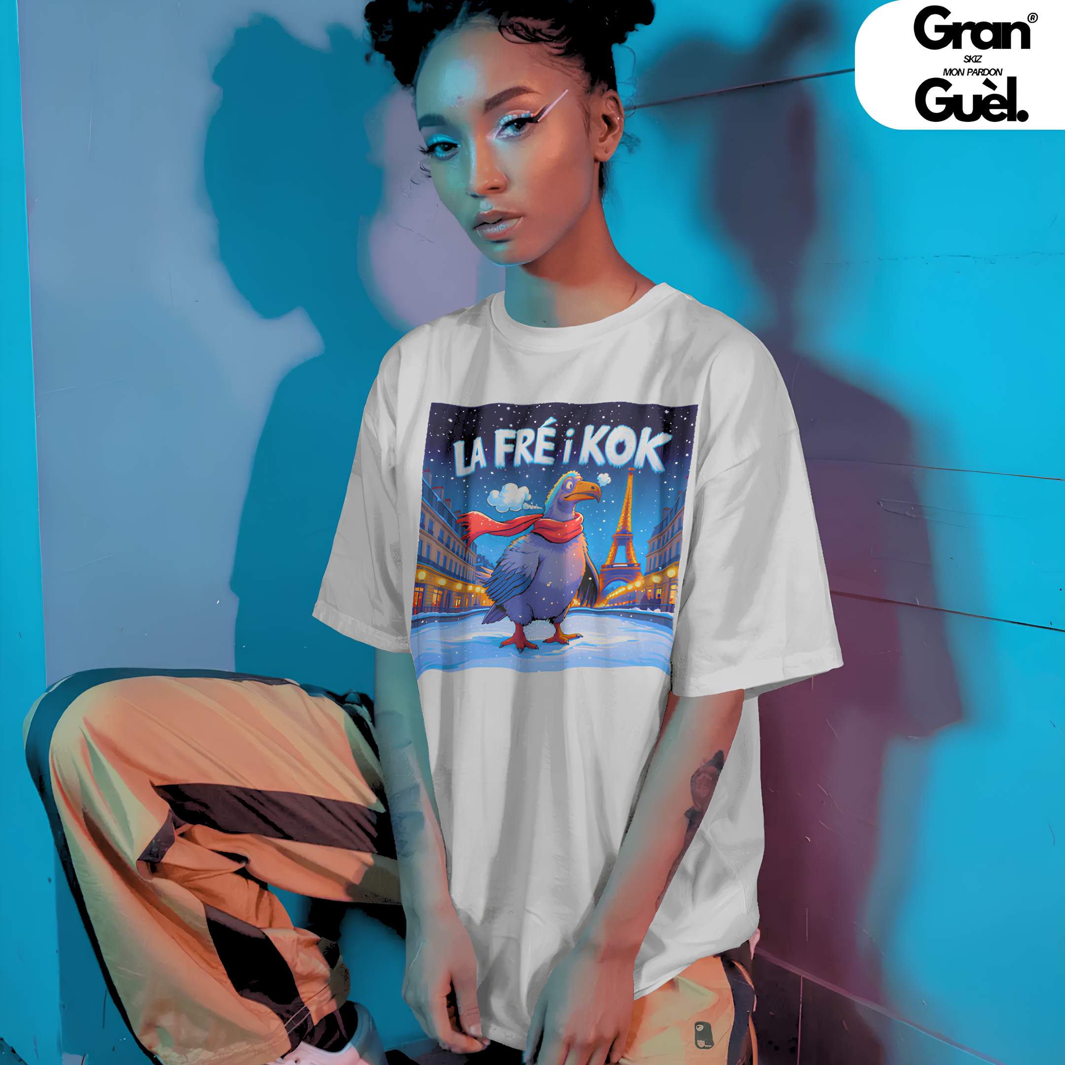 GG - 100% KRÉOL - T-Shirt unisexe - Imprimé "LA FRÉ I KOK"
