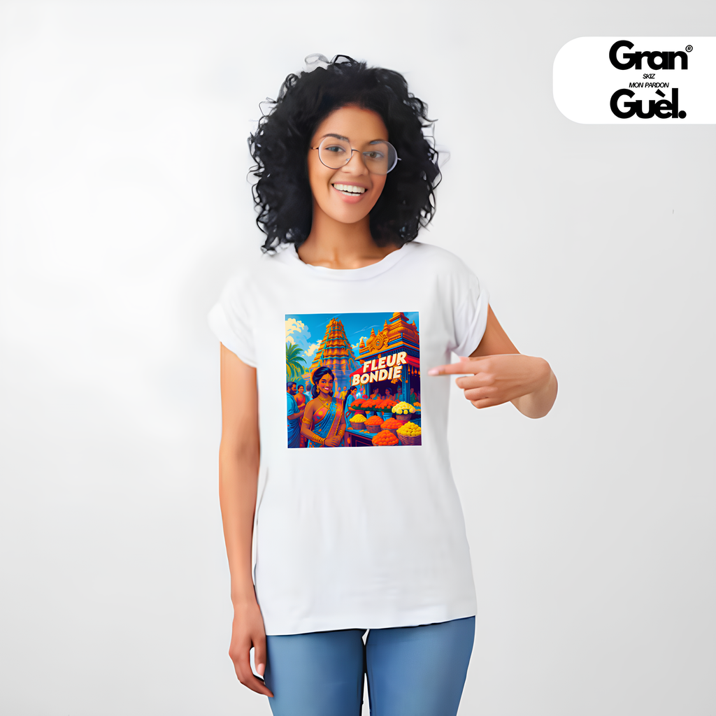 GG - 100% KRÉOL - T-Shirt unisexe - Imprimé "FLEUR BONDIÉ"