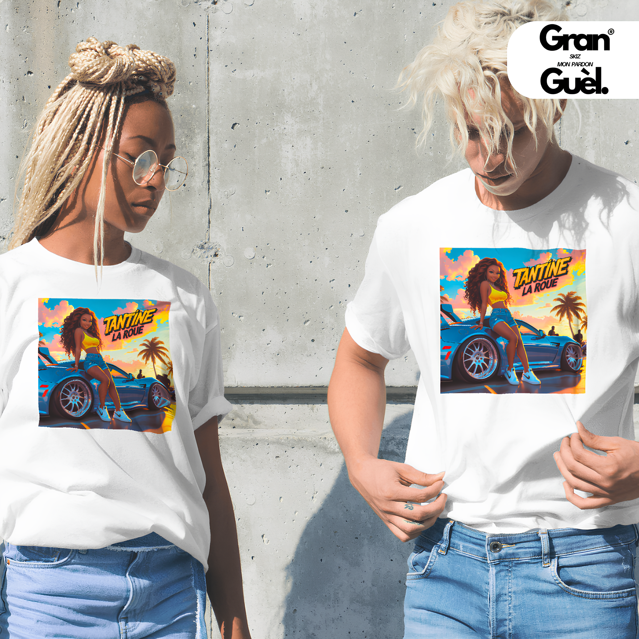 GG - 100% KRÉOL - T-Shirt Unisexe - Imprimé "TANTINE LA ROUE"